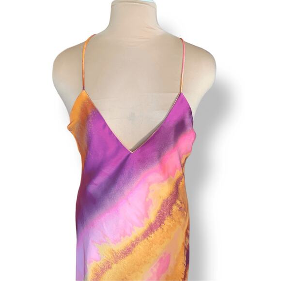 ZARA Pink Orange Criss Cross Open Back Slip Dress Fuchsia Orange Abstract Maxi - Picture 9 of 13